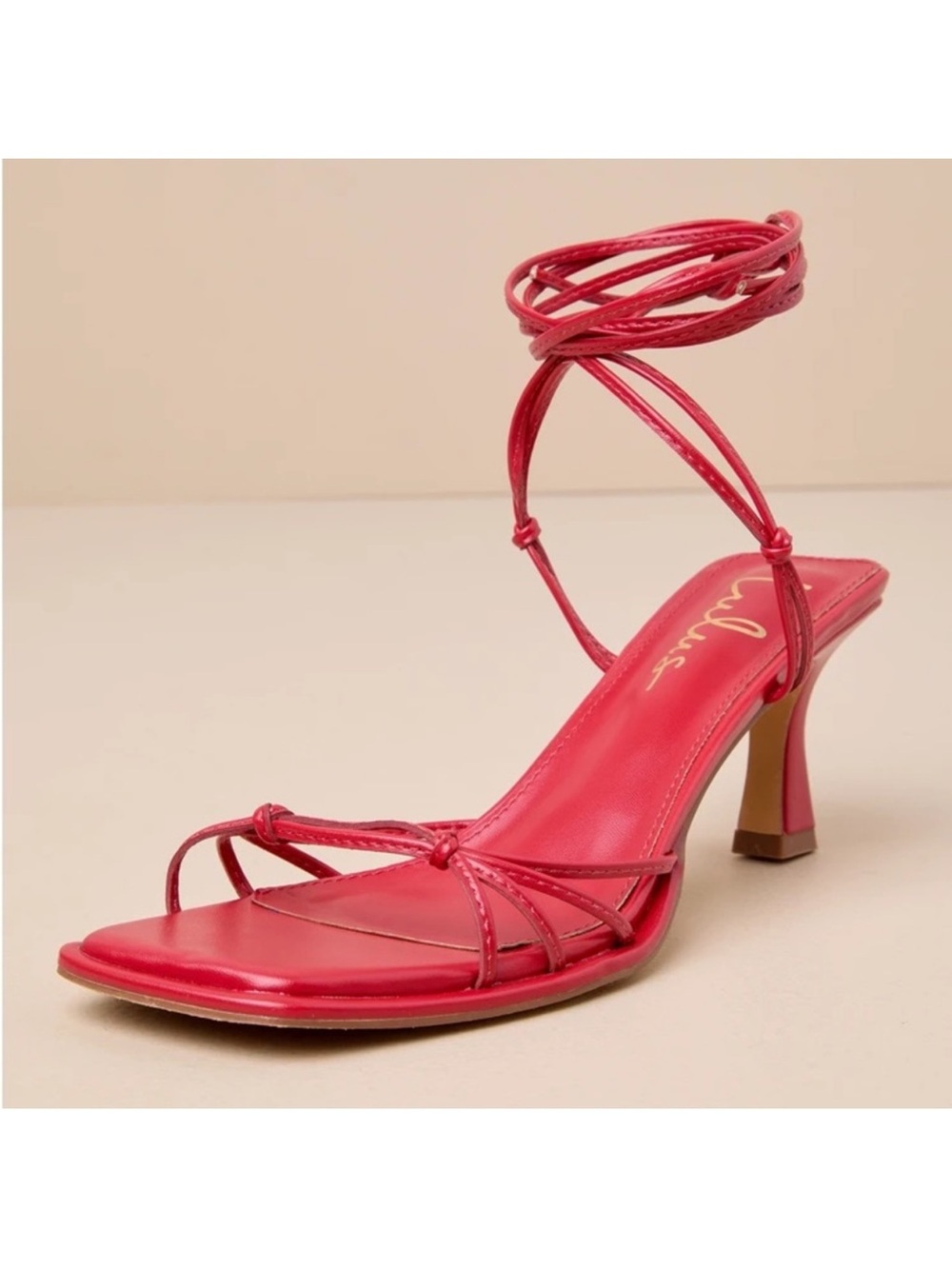never worn Red Strappy Lace-Up Heeled Sandals - Picture 2 of 4